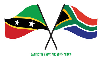 Saint Kitts & Nevis and South Africa Flags Crossed And Waving Flat Style. Official Proportion.
