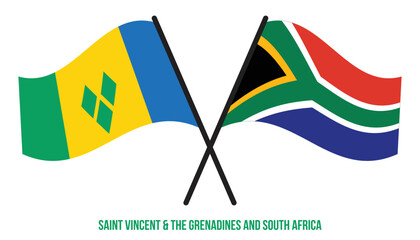 Saint Vincent and South AfricaFlags Crossed And Waving Flat Style. Official Proportion.