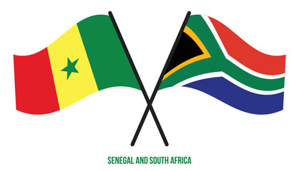 Senegal and South Africa Flags Crossed And Waving Flat Style. Official Proportion. Correct Colors.