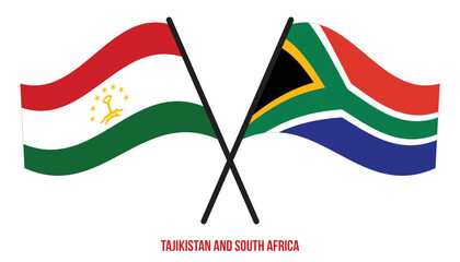 Tajikistan and South Africa Flags Crossed And Waving Flat Style. Official Proportion. Correct Colors