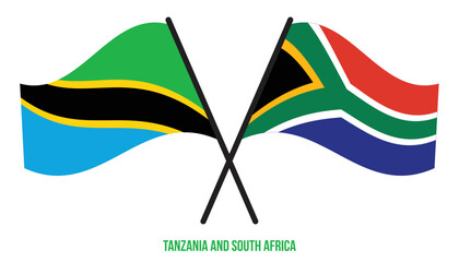 Tanzania and South Africa Flags Crossed And Waving Flat Style. Official Proportion. Correct Colors.