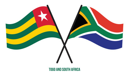Togo and South Africa Flags Crossed And Waving Flat Style. Official Proportion. Correct Colors.