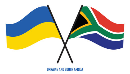 Ukraine and South Africa Flags Crossed And Waving Flat Style. Official Proportion. Correct Colors.