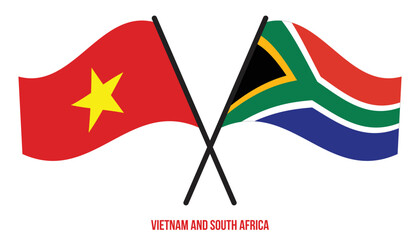 Vietnam and South Africa Flags Crossed And Waving Flat Style. Official Proportion. Correct Colors.