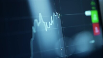 Graph of crypto currency online. Quotes of eth and btc at stock exchange. Market chart of ethereum or bitcoin price. View at the trading app on the screen of the laptop or pc. Bearish or bullish trend