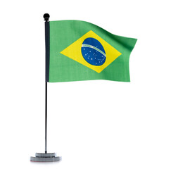 Brazilian table flag waving on white background