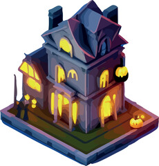 Vector isometric illustration of a house, Halloween 3D. Isolate on a white background.