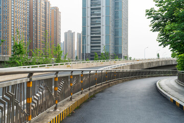 Highway overpass modern city skyline background