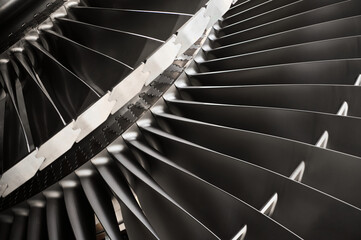Metal blades of high-speed steam turbine in light workshop