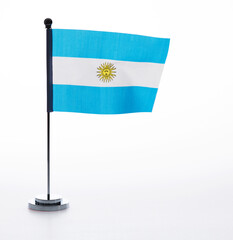 Argentinian table flag waving on white background