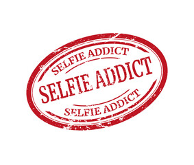 selfie addict round red grunge stamp
