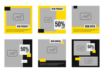 Fototapeta na wymiar Social media post templates minimalist simple yellow black theme for start up or small business promotion and marketing strategy, editable promo layout for company
