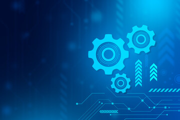 Abstract futuristic- technology, gear wheels on circuit board, Hi-tech digital, digital, technology concept,  on blue color background