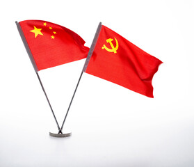 Chinese national flag and party flag on white background