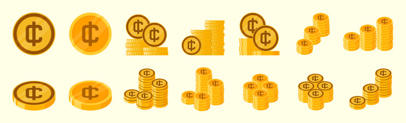 Ghanaian Cedi Coin Icon Set