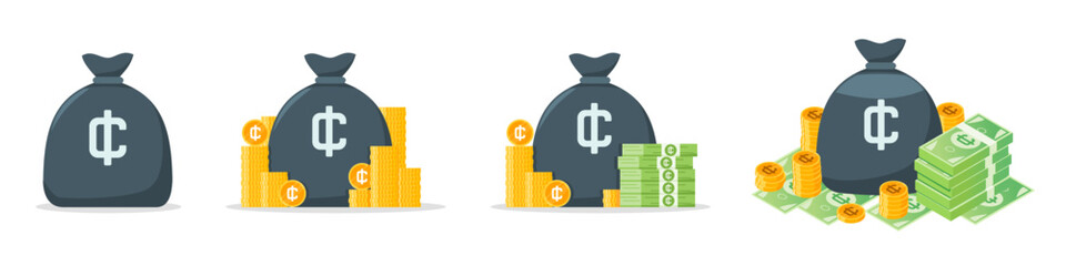 Ghanaian Cedi Money Bag Icon Set