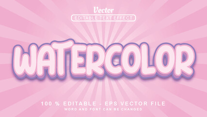Editable 3d text effect pink watercolor fun style isolated on pink background