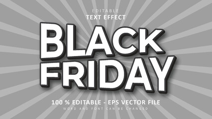 Editable 3d text effect white black friday modern style isolated on grey background