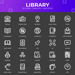 Library icon pack with black color style