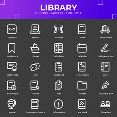 Library icon pack with black color style
