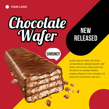 Chocolate Wafer ads with crumb. Social media post and web banner template design. Vector illustration