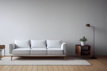 interior design in contemporary style with sofa on wooden floor and white wall background,3d illustration,3d rendering