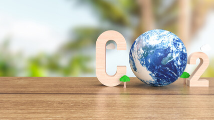 text and earth for co2 concept 3d rendering
