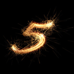 Sparklers effect number 5. New year celebration festive digit. Vector eps10