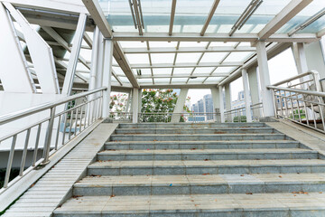 Close up and details of railing and stairs of a modern building