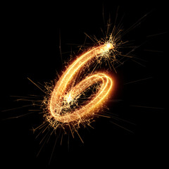 Sparklers effect number 6. New year celebration festive digit. Vector eps10