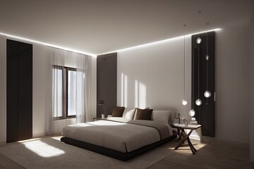Modern apartment with living room and bedroom interior 3d - obrazy, fototapety, plakaty