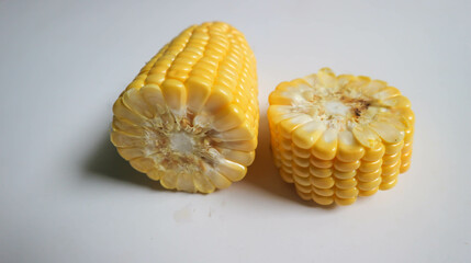 sweet corn chunks isolated on white background