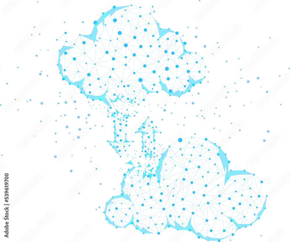 Poster Data transfer with Cloud computing network concept polygon dot connected line. Concept of cloud server, Storage and data