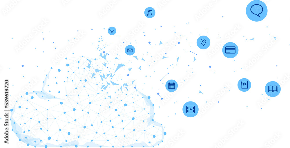 Poster Cloud computing network technology polygon dot connected line with icon : Concept of cloud server, Storage and data