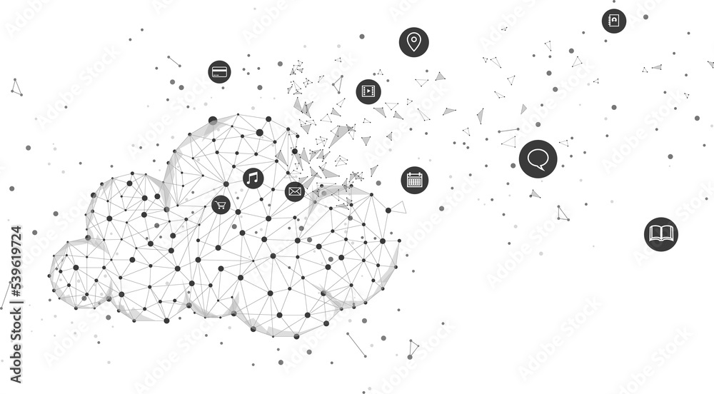 Poster Cloud computing network technology polygon dot connected line with icon : Concept of cloud server, Storage and data