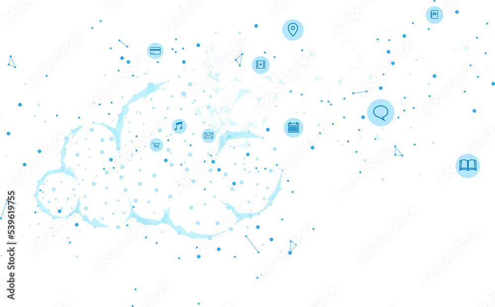 Poster Cloud computing network technology polygon dot connected line with icon : Concept of cloud server, Storage and data