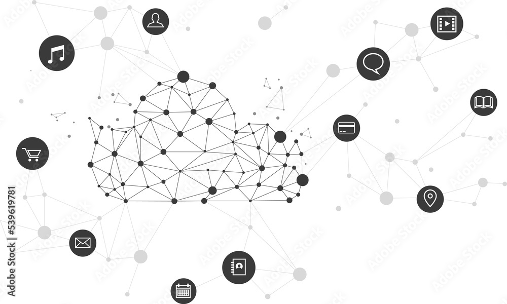 Poster Cloud computing network technology polygon dot connected line with icon : Concept of cloud server, Storage and data