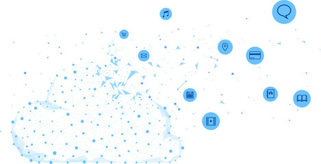 Cloud computing network technology polygon dot connected line with icon : Concept of cloud server, Storage and data