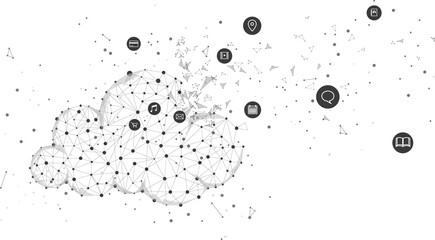 Cloud computing network technology polygon dot connected line with icon : Concept of cloud server, Storage and data