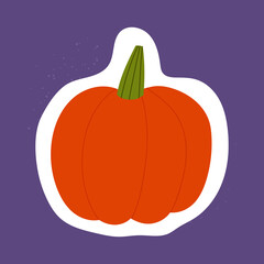 Isolated vector sticker pumpkin doodle style. Orange autumn vegetable icon