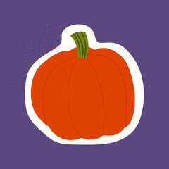 Orange pumpkin doodle sticker. Isolated vector vegetable for thanksgiving