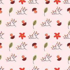 seamless pattern with cherry and mushrooms.