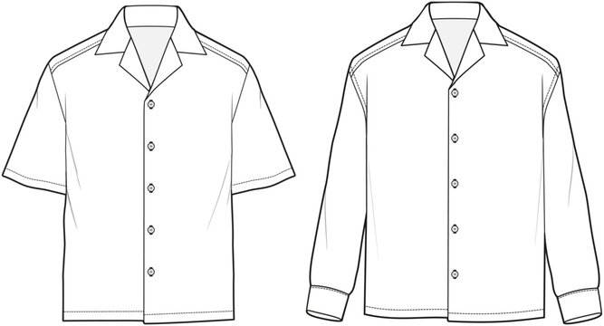 mens short sleeve, long sleeve shirt fashion flat sketch vector illustration