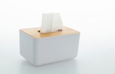 Plastic tissue box on white background