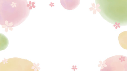 水彩の水玉フレーム　桜　16:9