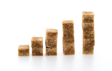 Brown sugar cubes chart on white background