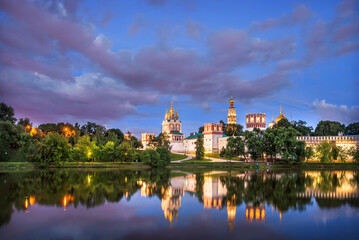 Fototapeta na wymiar Temples and towers of the Novodevichy Convent and reflection, Moscow