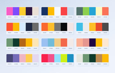 Collection of color palette example. Color trend for fashion designers, fashion business, garments, cloths and color companies. Color swatches in RGB HEX.