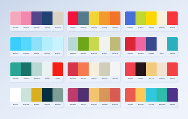 Modern trend color palette catalogue guide in RGB Hex. The palette shades of soft pastel colour sample fashion combination collection. - obrazy, fototapety, plakaty