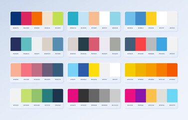 Collection of pantone colour guide palette. Flat style color swatches for Fashion, Festival, UI UX Design, Fashion Business, Business and Advertising.